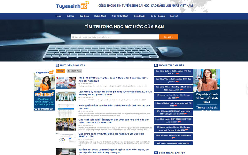 Giao diện mẫu website tuyển sinh ấn tượng